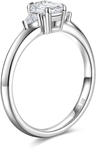 AGVANA 0.5-1.0 Carat Emerald-Cut Lab Grown Diamond Ring in Sterling Silver (0.6-1.1 Ct. Tw.) Engagement Anniversary Wedding Ring for Women (D-E Color, VS Clarity), Ring Size 5-9 in Saudi Arabia