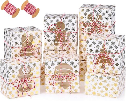 Tenare 30 Pieces Christmas Cookie Boxes with Clear Window Cupcake Boxes Bakery Boxes Pastry Packaging Boxes Brown Kraft Present Box with Rope for Food Present Giving, 4 x 4 x 2.5 Inches (Classic) in Saudi Arabia