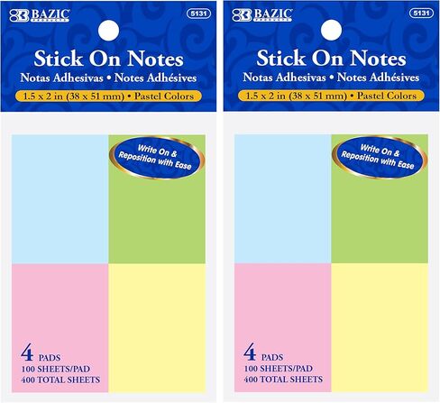 ملاحظات لاصقة من بازيك، 1.5×2، ملصقات ملونة متنوعة، ملاحظات ذاتية اللصق، وسادات مذكرة لاصقة ملونة، قابلة لإعادة التدوير (400 ورقة/عبوة)، عبوة واحدة in Kuwait