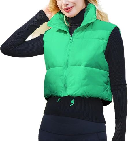 Women's Cropped Puffer Vest Winter Padded Vest Lightweight Zip Crop Puffy Gilet in Saudi Arabia
