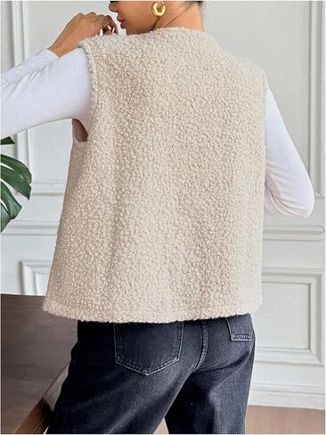 MakeMeChic Women's Fleece Sweater Vest Fuzzy Tie Front Sleeveless Teddy Sherpa Cardigan in Saudi Arabia
