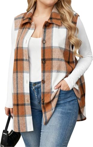 IN'VOLAND Plus Size Women's Plaid Vest Fall Sleeveless Shacket Shirt Jacket in Saudi Arabia