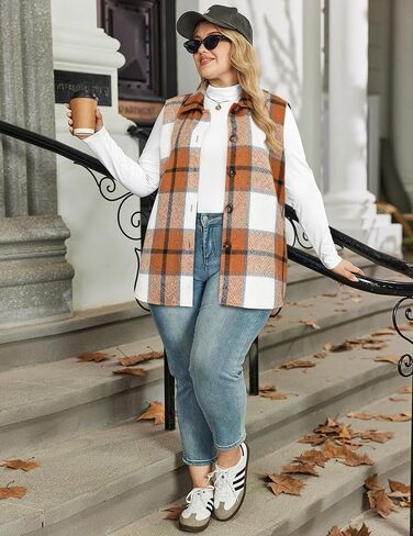 IN'VOLAND Plus Size Women's Plaid Vest Fall Sleeveless Shacket Shirt Jacket in Saudi Arabia