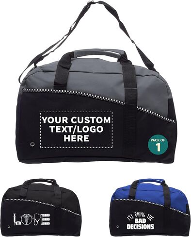 24 Center Court Duffel Bags Set - Customizable Text, Logo - Polyester, Zippered, Front Pocket, Adjustable Strap - Black in Saudi Arabia
