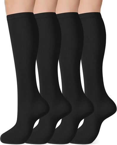 Knee High Socks for Women, Cotton Elastic Uniform Stockings Long Dress Athletic Tall Tube Socks 4 Pairs in Saudi Arabia