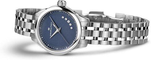 Hamilton Jazzmaster Lady Quartz Women's Watch, 26mm Stainless Steel Case, Swiss Made, Blue Dial Analog Wrist Watch for Women, 50m Waterproof, Sapphire Crystal, Stainless Steel Strap in Saudi Arabia