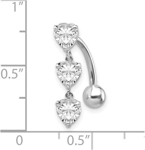 JewelryWeb - خاتم بطن مكعب من الذهب الحقيقي عيار 10 قيراط على شكل قلب مكون من 3 أحجار من الزركونيا - 5 × 28 ملم - ثقب البطن للنساء - خواتم زر البطن من الذهب الحقيقي - خاتم السرة in Kuwait