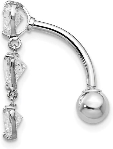 JewelryWeb - خاتم بطن مكعب من الذهب الحقيقي عيار 10 قيراط على شكل قلب مكون من 3 أحجار من الزركونيا - 5 × 28 ملم - ثقب البطن للنساء - خواتم زر البطن من الذهب الحقيقي - خاتم السرة in Kuwait