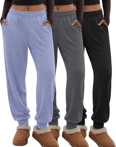 3 Pack Women's Lounge Joggers Loose Yoga Pants with Pockets High Waisted Sweatpants Comfy Casual Pajama Pants in Saudi Arabia