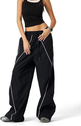 Aelfric Eden Mens Parachute Pants Cool Lines Wide Leg Baggy Y2K Unisex Jogger Casual Sweatpants Track Cargo Pants Streetwear in Saudi Arabia