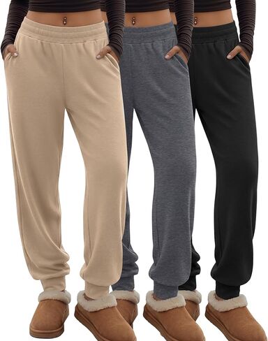 3 Pack Women's Lounge Joggers Loose Yoga Pants with Pockets High Waisted Sweatpants Comfy Casual Pajama Pants in Saudi Arabia