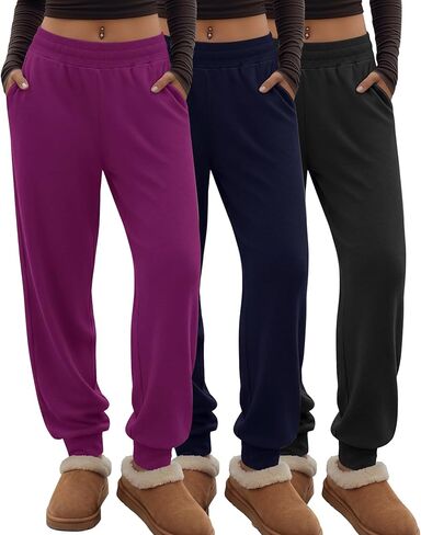 3 Pack Women's Lounge Joggers Loose Yoga Pants with Pockets High Waisted Sweatpants Comfy Casual Pajama Pants in Saudi Arabia