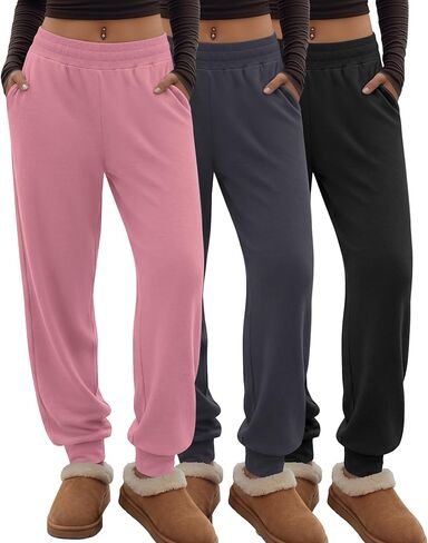 3 Pack Women's Lounge Joggers Loose Yoga Pants with Pockets High Waisted Sweatpants Comfy Casual Pajama Pants in Saudi Arabia