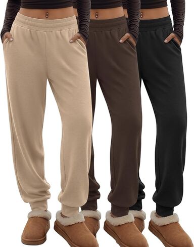 3 Pack Women's Lounge Joggers Loose Yoga Pants with Pockets High Waisted Sweatpants Comfy Casual Pajama Pants in Saudi Arabia