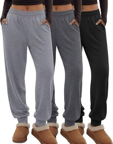 3 Pack Women's Lounge Joggers Loose Yoga Pants with Pockets High Waisted Sweatpants Comfy Casual Pajama Pants in Saudi Arabia