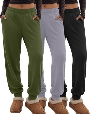 3 Pack Women's Lounge Joggers Loose Yoga Pants with Pockets High Waisted Sweatpants Comfy Casual Pajama Pants in Saudi Arabia