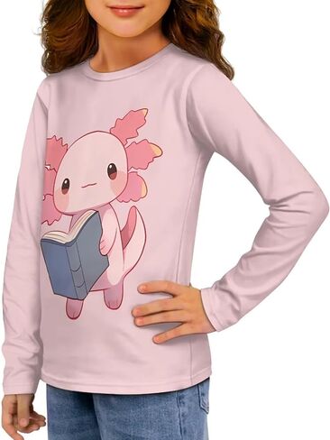 Girls Long Sleeve T-Shirt for Back to School Leisure Home Parks Outdoor Activities Soft Comfort Sun Protection in Saudi Arabia