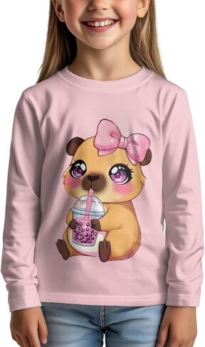 Girls Long Sleeve T-Shirt for Back to School Leisure Home Parks Outdoor Activities Soft Comfort Sun Protection in Saudi Arabia