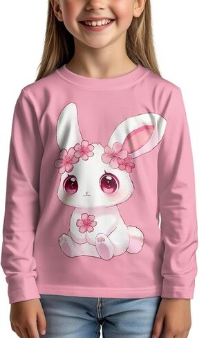Girls Long Sleeve T-Shirt for Back to School Leisure Home Parks Outdoor Activities Soft Comfort Sun Protection in Saudi Arabia