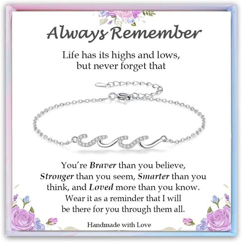 Gifts for Women Christmas Birthday, Silver Wave Bracelets for Woman Mom Wife Grandma Daughter Granddaughter Friend Sister, The Waves of Life We've Through Together Mothers Day Graduation Gift in Saudi Arabia