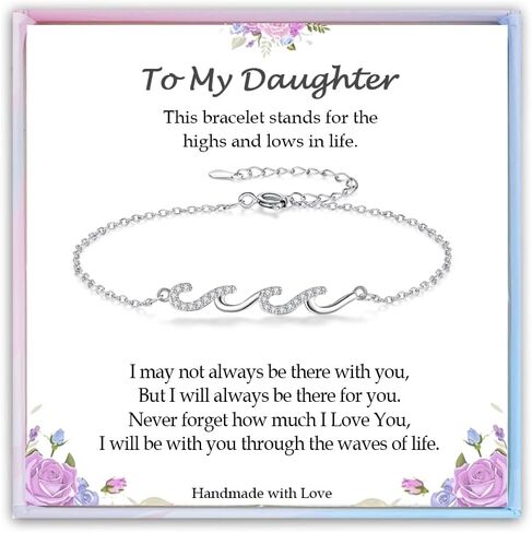 Gifts for Women Christmas Birthday, Silver Wave Bracelets for Woman Mom Wife Grandma Daughter Granddaughter Friend Sister, The Waves of Life We've Through Together Mothers Day Graduation Gift in Saudi Arabia