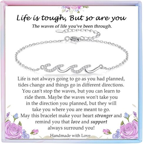 Gifts for Women Christmas Birthday, Silver Wave Bracelets for Woman Mom Wife Grandma Daughter Granddaughter Friend Sister, The Waves of Life We've Through Together Mothers Day Graduation Gift in Saudi Arabia