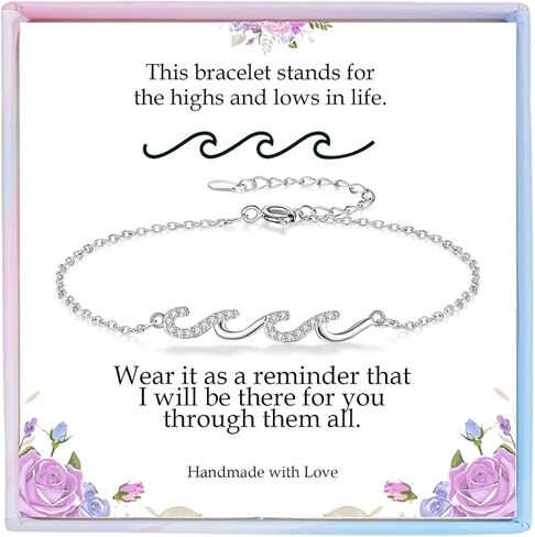 Gifts for Women Christmas Birthday, Silver Wave Bracelets for Woman Mom Wife Grandma Daughter Granddaughter Friend Sister, The Waves of Life We've Through Together Mothers Day Graduation Gift in Saudi Arabia