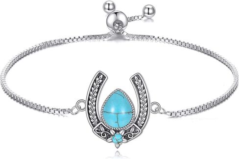 Genuine Green Turquoise with Horseshoe Adjustable Bracelet 925 Sterling Silver Western Boho Lucky Horseshoe Turquoise Jewelry for Women in Kuwait
