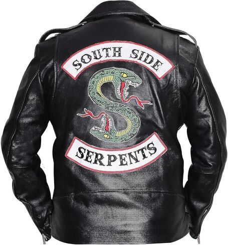 Men's Snake Gang S Logo Snake Patch Jughead Jones Cole Sprouse Black Real Leather Jacket in Saudi Arabia