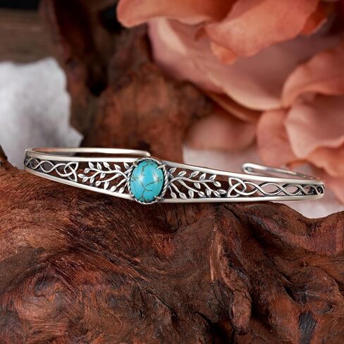 أساور الفيروز حقيقية 925 الفضة الاسترليني الفيروز الإسورة الكفة الأساور شجرة الحياة سوار خمر الطبيعة الأحجار الكريمة مجوهرات مجوهرات الفيروز الحقيقي للنساء in Kuwait