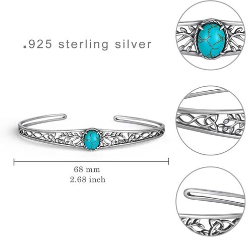 أساور الفيروز حقيقية 925 الفضة الاسترليني الفيروز الإسورة الكفة الأساور شجرة الحياة سوار خمر الطبيعة الأحجار الكريمة مجوهرات مجوهرات الفيروز الحقيقي للنساء in Kuwait