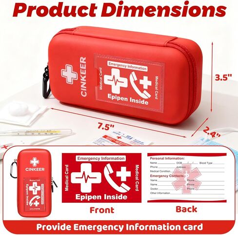 EpiPen Carry Case, Hard EVA Emergency Medical Bag for 2 EpiPens, Auvi-Q, Eye Drops, Inhaler, Allergy Medication & Diabetes Supply Durable Emergency Medical Pouch for Travel in Saudi Arabia