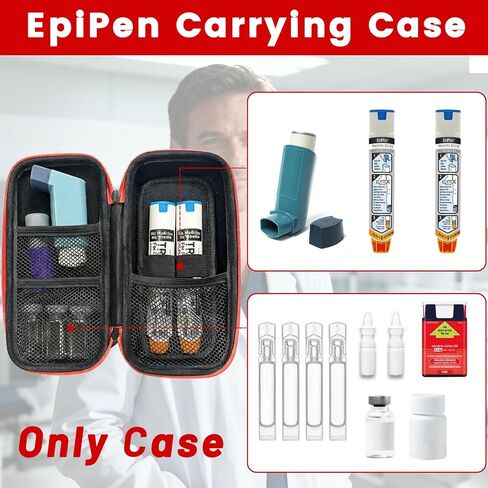 EpiPen Carry Case, Hard EVA Emergency Medical Bag for 2 EpiPens, Auvi-Q, Eye Drops, Inhaler, Allergy Medication & Diabetes Supply Durable Emergency Medical Pouch for Travel in Saudi Arabia