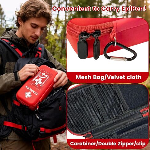 EpiPen Carry Case, Hard EVA Emergency Medical Bag for 2 EpiPens, Auvi-Q, Eye Drops, Inhaler, Allergy Medication & Diabetes Supply Durable Emergency Medical Pouch for Travel in Saudi Arabia
