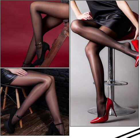 Women's Oily Shiny Pantyhose High Wais Shiny Sheer Tights Oil Shimmer Tights Dance Tight Sheer Comfort Stockings(Black) in Saudi Arabia