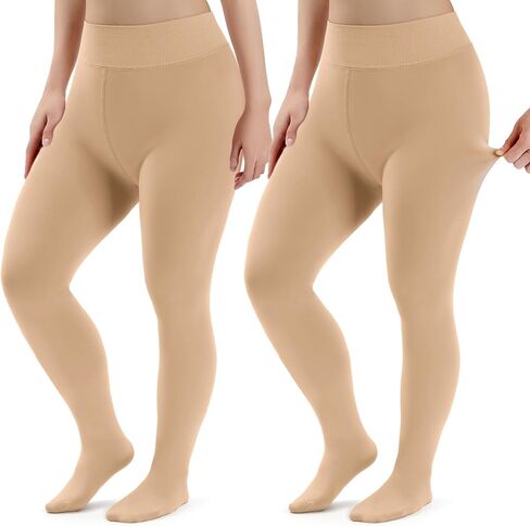 Eurzom 2 Pairs Plus Size Fleece Lined Tights Women Winter Thick Thermal Leggings Cozy Stretchy Pantyhose for Cold Weather in Saudi Arabia