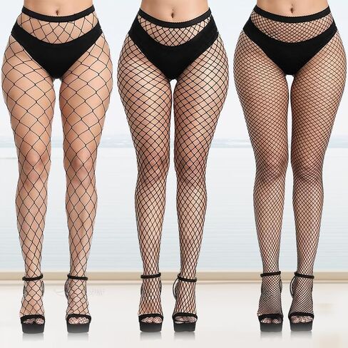 Fishnet Tights (3-Pack) - One Size Fits Most, Black Mesh Pattern in Saudi Arabia