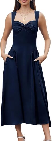 Women's Formal Midi Dress Wedding Guest Corset Sleeveless Elegant Cocktail A Line Flowy Dresses with Pockets in Saudi Arabia