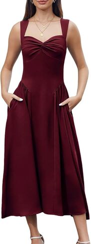 Women's Formal Midi Dress Wedding Guest Corset Sleeveless Elegant Cocktail A Line Flowy Dresses with Pockets in Saudi Arabia