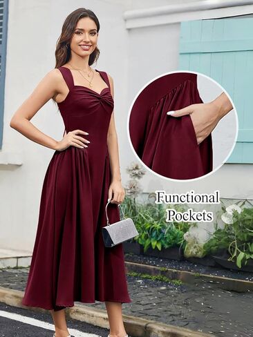 Women's Formal Midi Dress Wedding Guest Corset Sleeveless Elegant Cocktail A Line Flowy Dresses with Pockets in Saudi Arabia