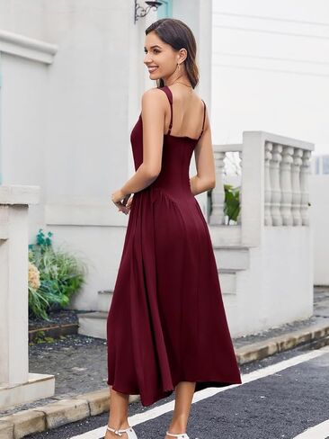 Women's Formal Midi Dress Wedding Guest Corset Sleeveless Elegant Cocktail A Line Flowy Dresses with Pockets in Saudi Arabia