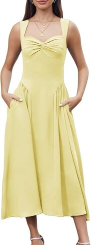 Women's Formal Midi Dress Wedding Guest Corset Sleeveless Elegant Cocktail A Line Flowy Dresses with Pockets in Saudi Arabia