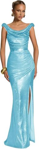 فساتين حفلات الكوكتيل ذات الترتر اللامع من SoDigne للنساء بدون أكتاف ومطويات طويلة لحفلات الكوكتيل مع فتحة in Kuwait