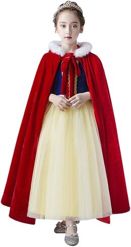 Girls Furry Hooded Cape Christmas Warm Cloak Halloween Princess Long Cape Fleece Party Dress Up Cloak Cosplay Costume in Saudi Arabia