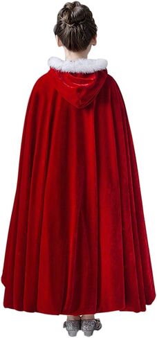 Girls Furry Hooded Cape Christmas Warm Cloak Halloween Princess Long Cape Fleece Party Dress Up Cloak Cosplay Costume in Saudi Arabia