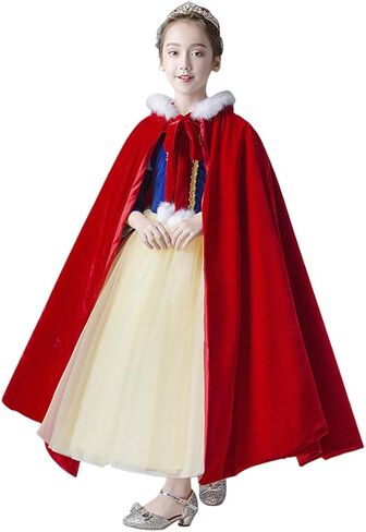 Girls Furry Hooded Cape Christmas Warm Cloak Halloween Princess Long Cape Fleece Party Dress Up Cloak Cosplay Costume in Saudi Arabia