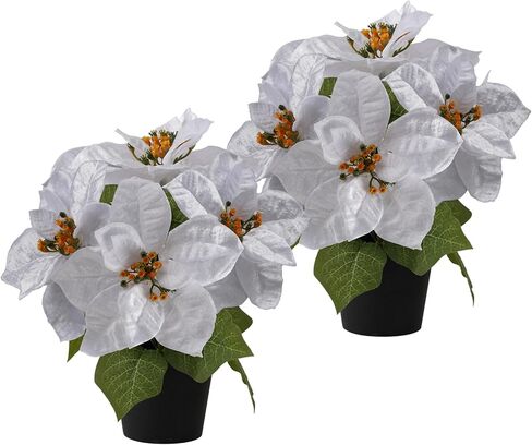 Poinsettias Flowers Artificial 2 Pack Red Faux Christmas Poinsettia Plant Small 11 Inch Winter Flowers for Home Office Table Decorations Indoor Xmas Ornament in Saudi Arabia