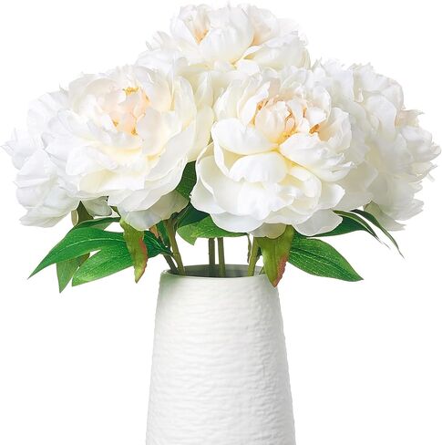 Ivory White Peonies Artificial Flowers, 6 Pcs 16 Inch Realistic Faux Silk Peonies Flowers for Vase Arrangements, Wedding Centerpiece, Home Decor Indoor Outdoor in Saudi Arabia