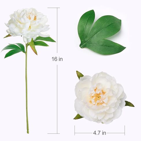 Ivory White Peonies Artificial Flowers, 6 Pcs 16 Inch Realistic Faux Silk Peonies Flowers for Vase Arrangements, Wedding Centerpiece, Home Decor Indoor Outdoor in Saudi Arabia