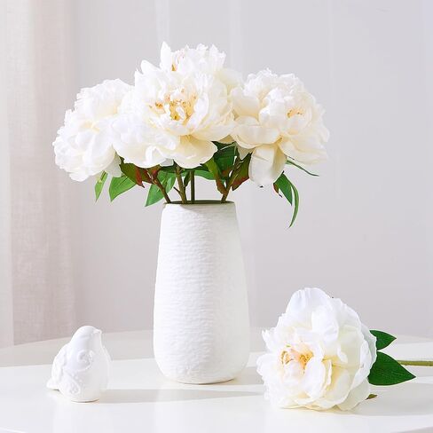 Ivory White Peonies Artificial Flowers, 6 Pcs 16 Inch Realistic Faux Silk Peonies Flowers for Vase Arrangements, Wedding Centerpiece, Home Decor Indoor Outdoor in Saudi Arabia